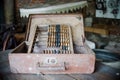Close up on old vintage Old abacus in workshop Royalty Free Stock Photo