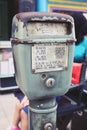 Close up old Vintage parking meter at street Royalty Free Stock Photo