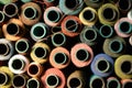 Close up old vintage thread multicolored for sewing machine