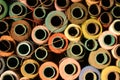 Close up old vintage thread multicolored for sewing machine