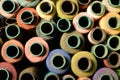 Close up old vintage thread multicolored for sewing machine