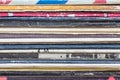 Close-up of old vinyl LP records stack