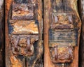 Close up of old weathered railway sleeper fastening Royalty Free Stock Photo