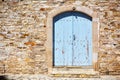 Close up of an old wooden blue door. Royalty Free Stock Photo