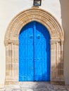 Close up of an old wooden blue door. Royalty Free Stock Photo