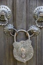 Old wooden door locked