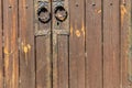 Close-up of old wooden massive door Royalty Free Stock Photo