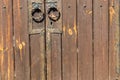 Close-up of old wooden massive door Royalty Free Stock Photo