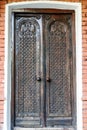 Close-up of old wooden massive door Royalty Free Stock Photo