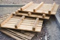 Close-up old wooden pallets.Wood pallet in factory area use for carry material and product supply to customers