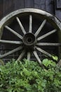 Close-up of an old wooden wagon wheel Royalty Free Stock Photo