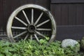 Close-up of an old wooden wagon wheel Royalty Free Stock Photo