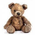 Close up of an old, worn out teddy bear on a white background, showing its ragged texture and nostalgic sentimentality. Generative Royalty Free Stock Photo