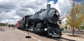 Close up of an older coal or wood powered train in Williams Arizona