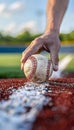 Close up of olympic pitcher showcasing precise ball grip before throw at summer games Royalty Free Stock Photo