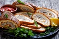 Close-up of Omelet cheese Roll with minced meat Royalty Free Stock Photo