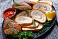 Close-up of Omelette cheese Roll with minced meat Royalty Free Stock Photo