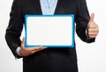 Close up one business man hand holding showing whiteboard Royalty Free Stock Photo