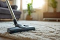 Close up one person cleaning the living room vacuum cleaner carpet housekeeping home flooring rug sweeping apartment