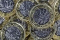 Close up of One Pound Coins - British Currency Royalty Free Stock Photo