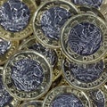 Close up of One Pound Coins - British Currency Royalty Free Stock Photo