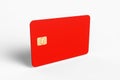 Close-up of one red credit card on a white background.