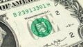 Close-up of one US dollar, seal, signature, number. A $1 cash note. The American national currency. Financial business background Royalty Free Stock Photo