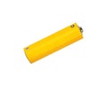 Close up one yellow alkaline AA battery on white