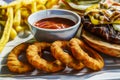 Onion rings and tomatoe sauce in little plate