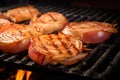 a close-up of onion slices on a hot grill with visible smoke