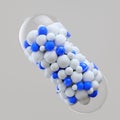 Close-up open capsule or pill antibioic painkiller with many spheres medicine inside. Health medical concept. 3d render Royalty Free Stock Photo