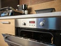 Close up of open empty electric oven in home kitchen. . Preparing for baking Royalty Free Stock Photo
