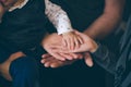 Close up open hands of man and woman and kid with palm up . Family together helping  harmony  and caring concept Royalty Free Stock Photo