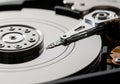 Close-up of an open hard disk drive showing its internal components Royalty Free Stock Photo