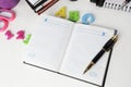 Close up. open Notepad and pen on white background .photo with copy space Royalty Free Stock Photo