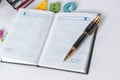 Close up. open Notepad and pen on white background .photo with copy space Royalty Free Stock Photo