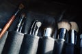 Close-up of open organizer with make-up brushes Royalty Free Stock Photo