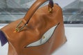 Close up open pocket in women fashionable leather bag for working