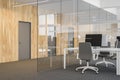 Glass open space office, doors close up Royalty Free Stock Photo