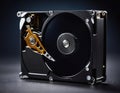 Close-Up of an Opened Computer Hard Disk Drive Showcasing Internal Components Royalty Free Stock Photo