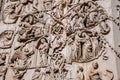 Close-up of the opulent and elaborated embossed sculptures in the Orvieto Cathedral at Orvieto. Royalty Free Stock Photo
