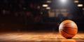 Close-up of an Orange Basketball on a Hardwood Court, Indoor Sports Arena, Copy Space. Generative AI Royalty Free Stock Photo