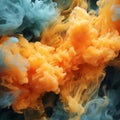 a close up of orange and blue ink in water Royalty Free Stock Photo