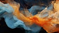 a close up of an orange and blue piece of art that looks like a wave of smoke or fire on a black background Royalty Free Stock Photo