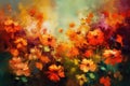 Close up of orange flowers background, created using generative ai technology Royalty Free Stock Photo