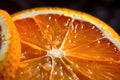 close-up of orange, with its juicy pulp and tantalizing scent