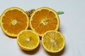 Close-up Orange and Lemon Cut in Half. Spoon with cereals.