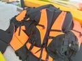 Close up of orange Life jackets Royalty Free Stock Photo