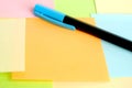 close up orange post it with colorful notes with pen have copy space Royalty Free Stock Photo