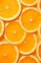 close up orange slice with some yellow slices on the side, in the style of feralcore